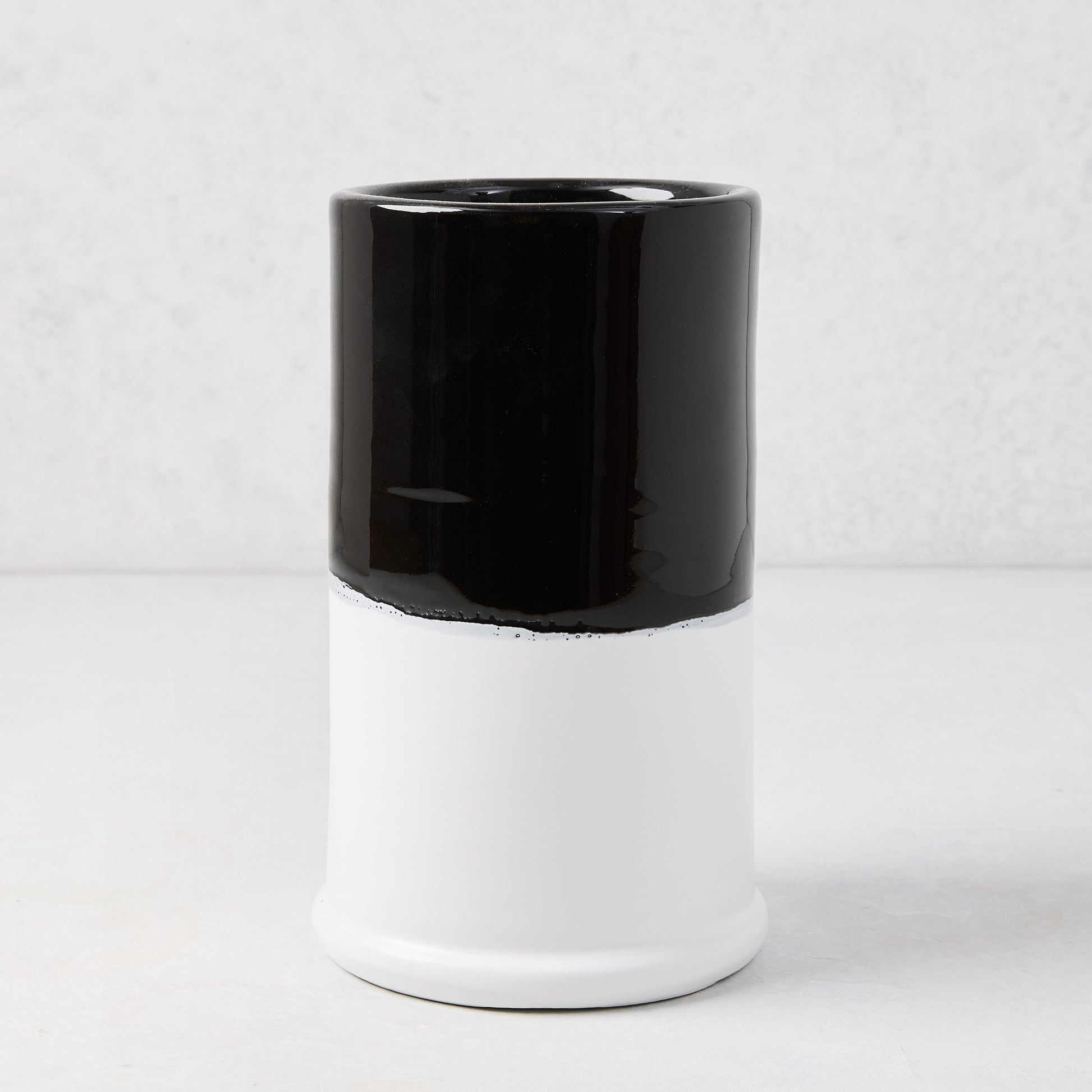 Diane Keaton + Hudson Grace black and white dipped ceramic wine chiller.