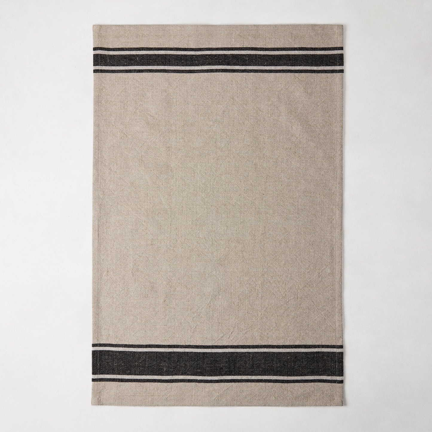 Diane Keaton + Hudson Grace black striped khaki cotton-linen hand towel.