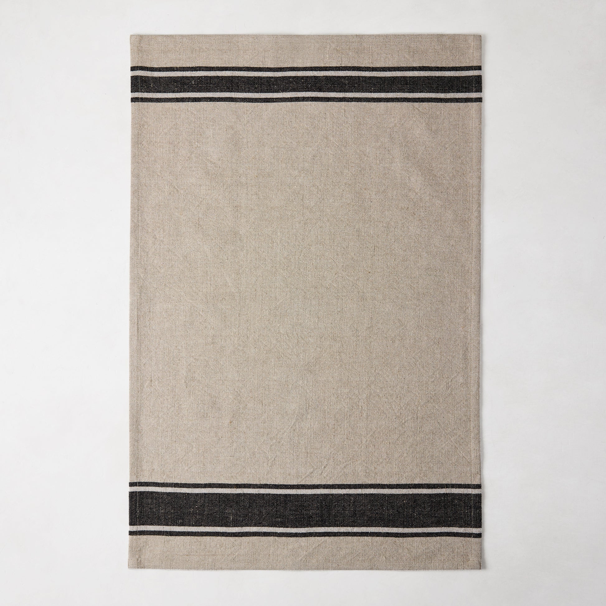 Diane Keaton + Hudson Grace black striped khaki cotton-linen hand towel.