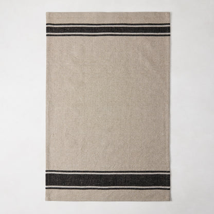 Diane Keaton + Hudson Grace black striped khaki cotton-linen hand towel.