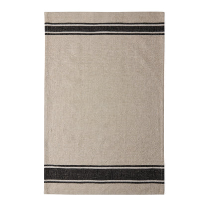 Diane Keaton + Hudson Grace black striped khaki cotton-linen hand towel.