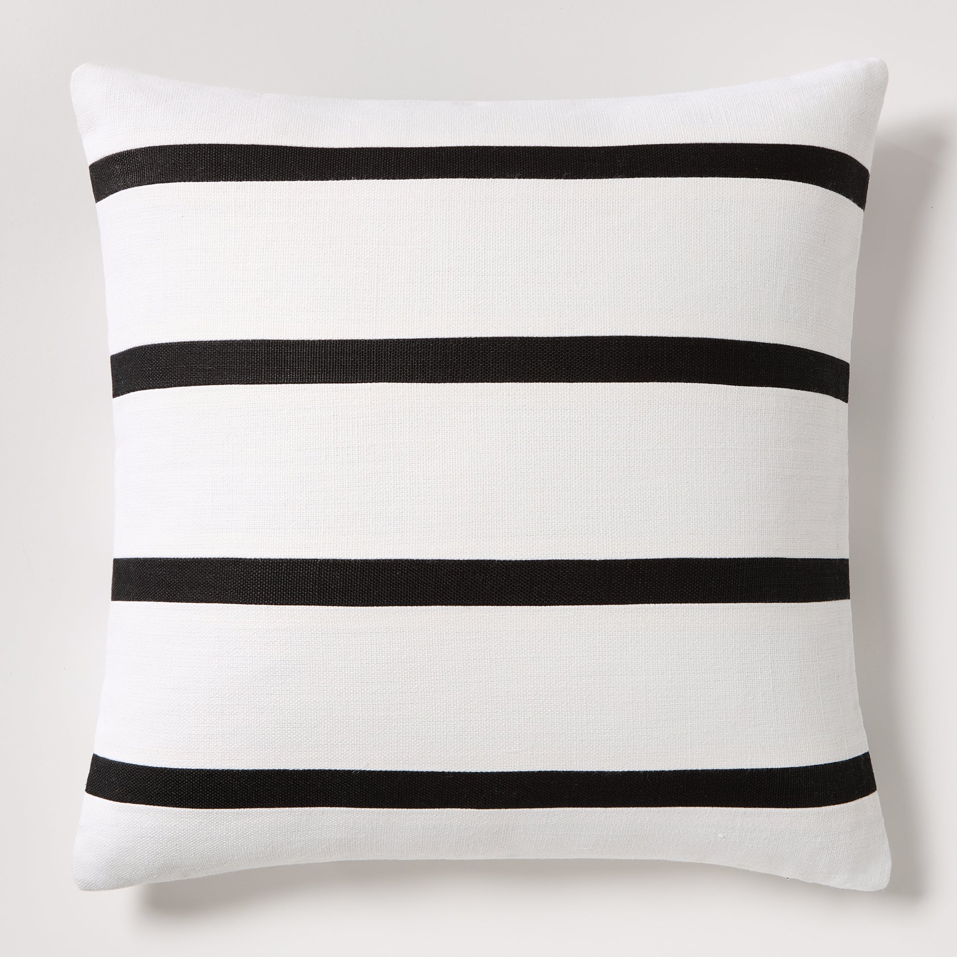 Diane Keaton + Hudson Grace black and white thin stripe Belgian linen pillow.