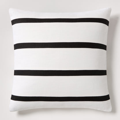 Diane Keaton + Hudson Grace black and white thin stripe Belgian linen pillow.