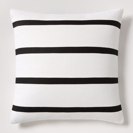 Diane Keaton + Hudson Grace black and white thin stripe Belgian linen pillow.