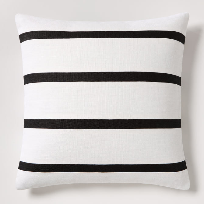 Diane Keaton + Hudson Grace black and white thin stripe Belgian linen pillow.