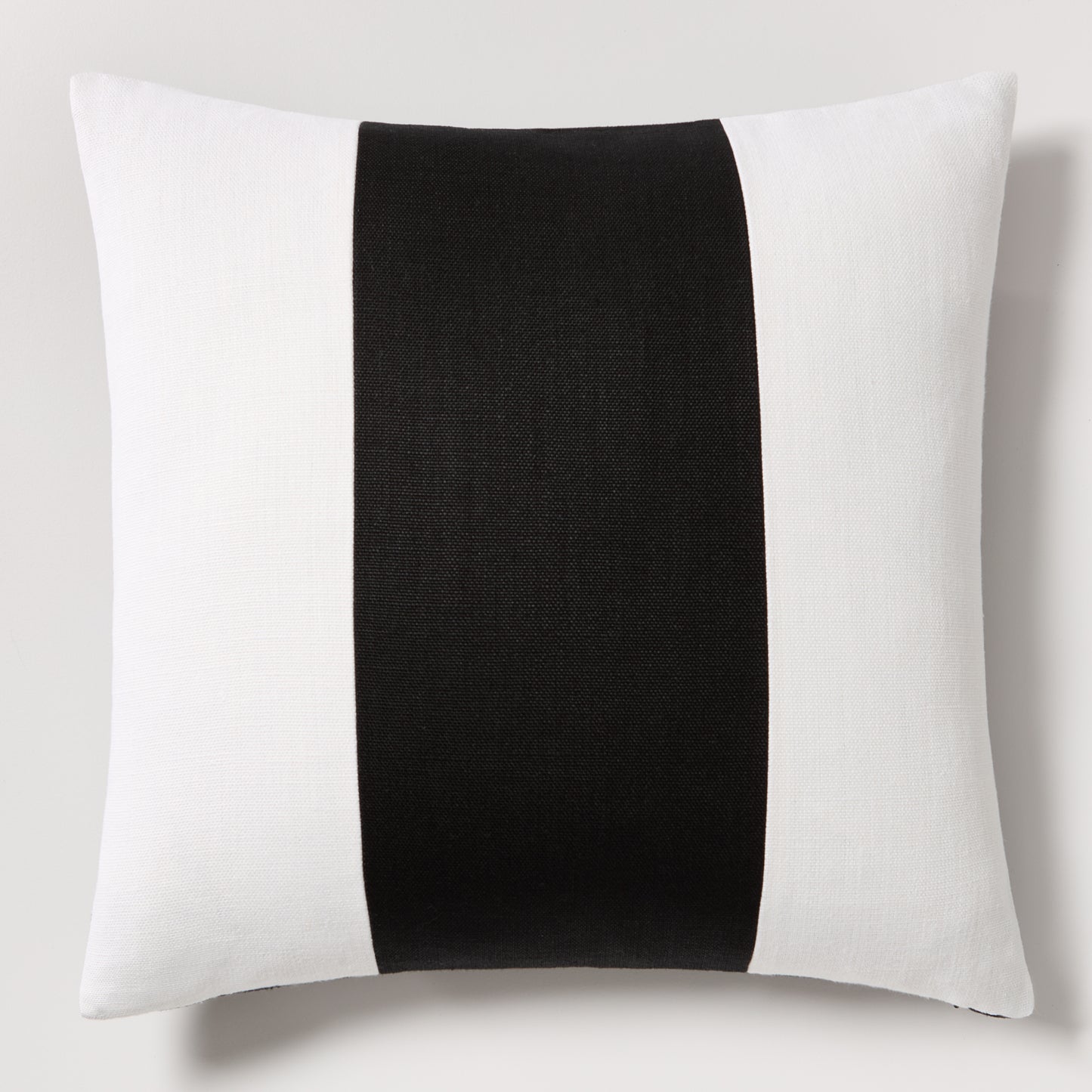 Diane Keaton + Hudson Grace Black Wide Linen Stripe Pillow with white sides and a central black stripe.