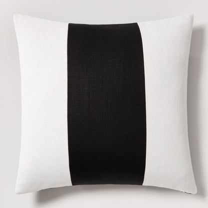 Diane Keaton + Hudson Grace Black Wide Linen Stripe Pillow with white sides and a central black stripe.