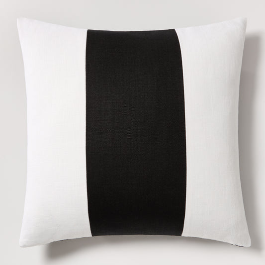 Diane Keaton + Hudson Grace Black Wide Linen Stripe Pillow with white sides and a central black stripe.