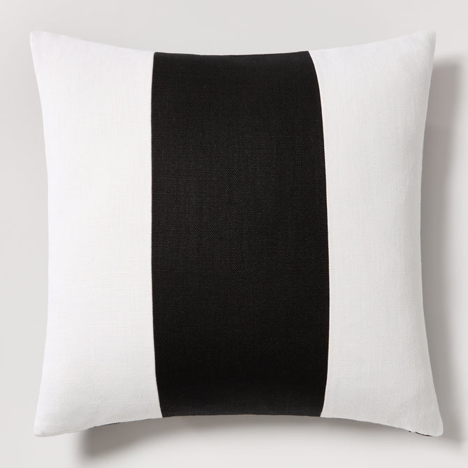 Diane Keaton + Hudson Grace Black Wide Linen Stripe Pillow with white sides and a central black stripe.