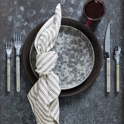 Diane Keaton x Hudson Grace Composition Splatter Stoneware Dinner Plate, black and grey splatter pattern.