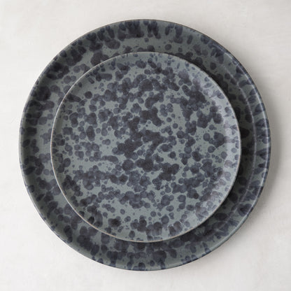 Diane Keaton x Hudson Grace Composition Splatter Stoneware Dinner Plate, black and grey splatter pattern.