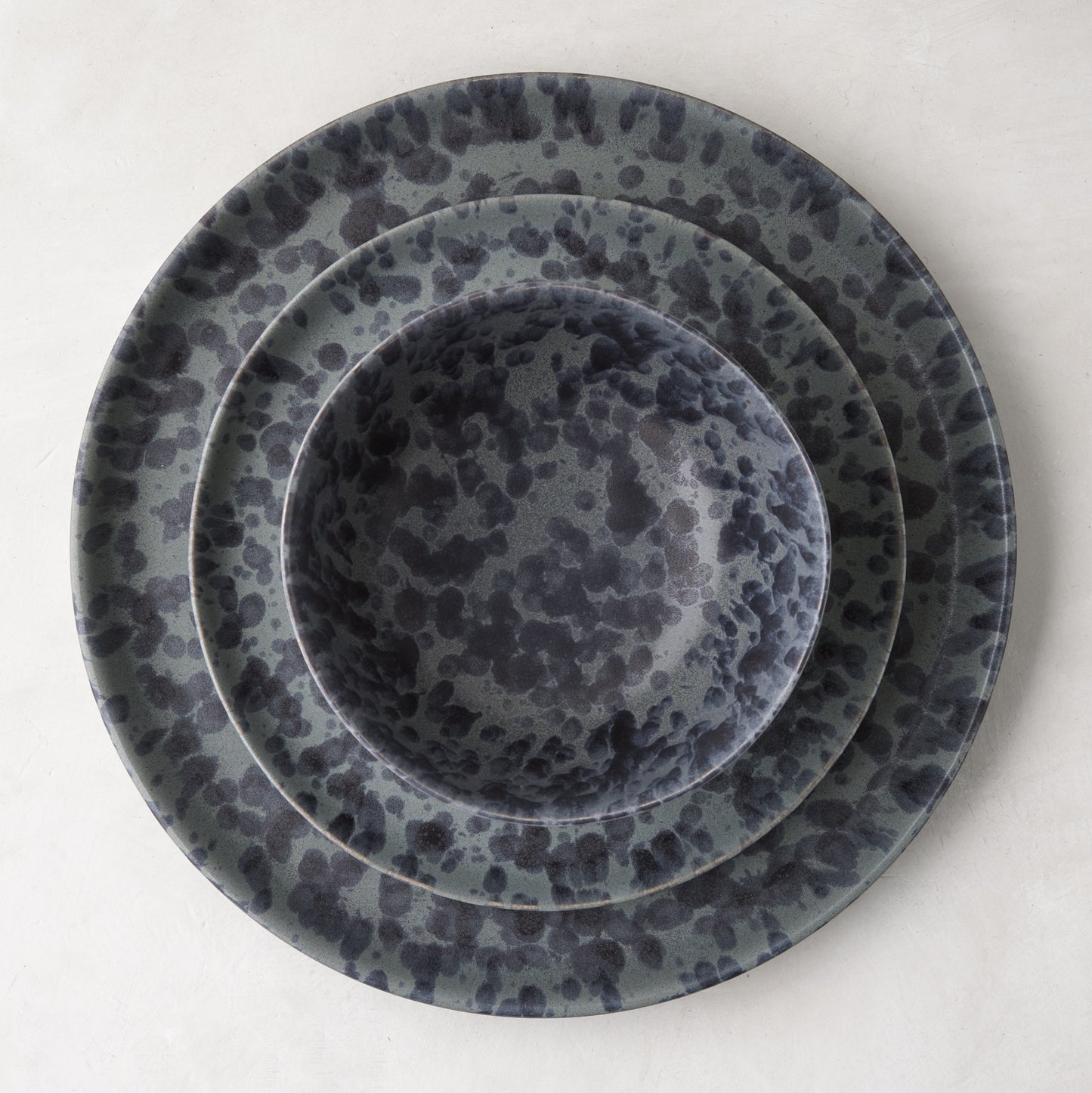 Diane Keaton + Hudson Grace Composition Splatter Stoneware Dinner Plate, Salad Plate, and Bowl set.
