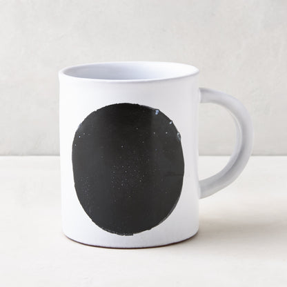 Diane Keaton + Hudson Grace Domino Dot Stoneware Mug, white with a large black circle design.