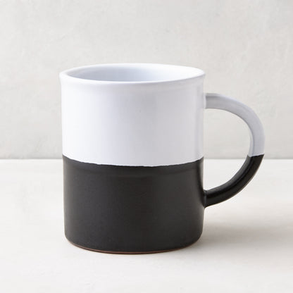 Diane Keaton + Hudson Grace Domino Half-Dipped Stoneware Mug, black and white, modern graphic design.