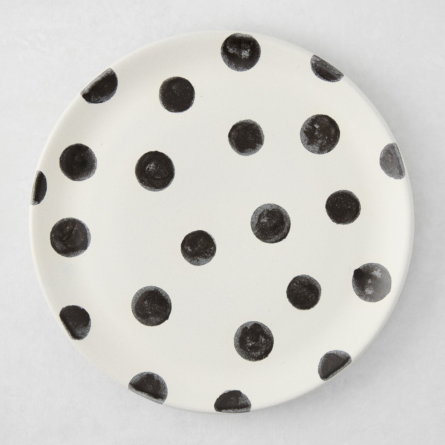 Diane Keaton + Hudson Grace Domino Polka Dot Salad Plate, cream base with hand-painted black dots.