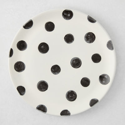 Diane Keaton + Hudson Grace Domino Polka Dot Salad Plate, cream base with hand-painted black dots.