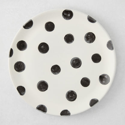 Diane Keaton + Hudson Grace Domino Polka Dot Salad Plate, cream base with hand-painted black dots.