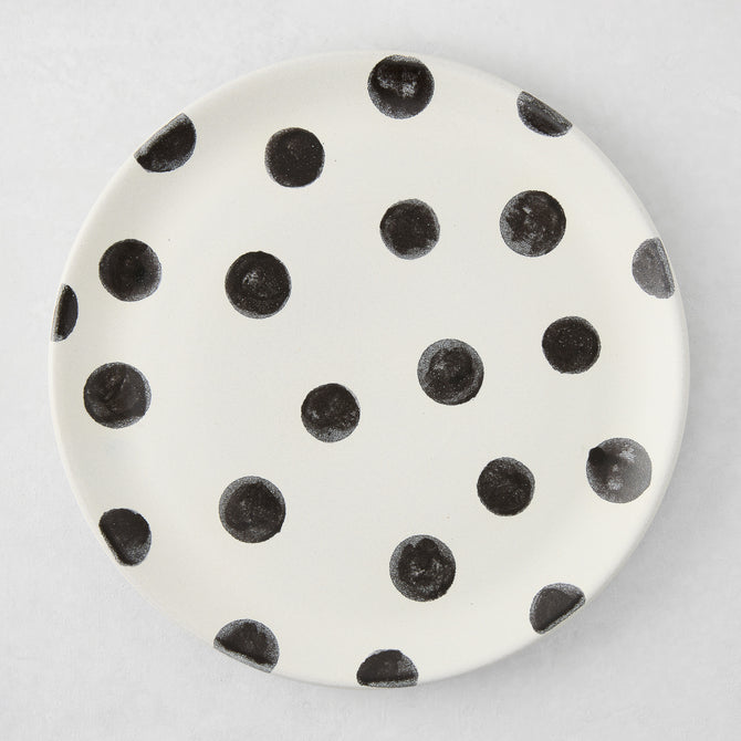Diane Keaton + Hudson Grace Domino Polka Dot Salad Plate, cream base with hand-painted black dots.