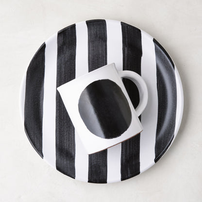 Diane Keaton + Hudson Grace Domino Striped Stoneware Salad Plate with black and white stripes.