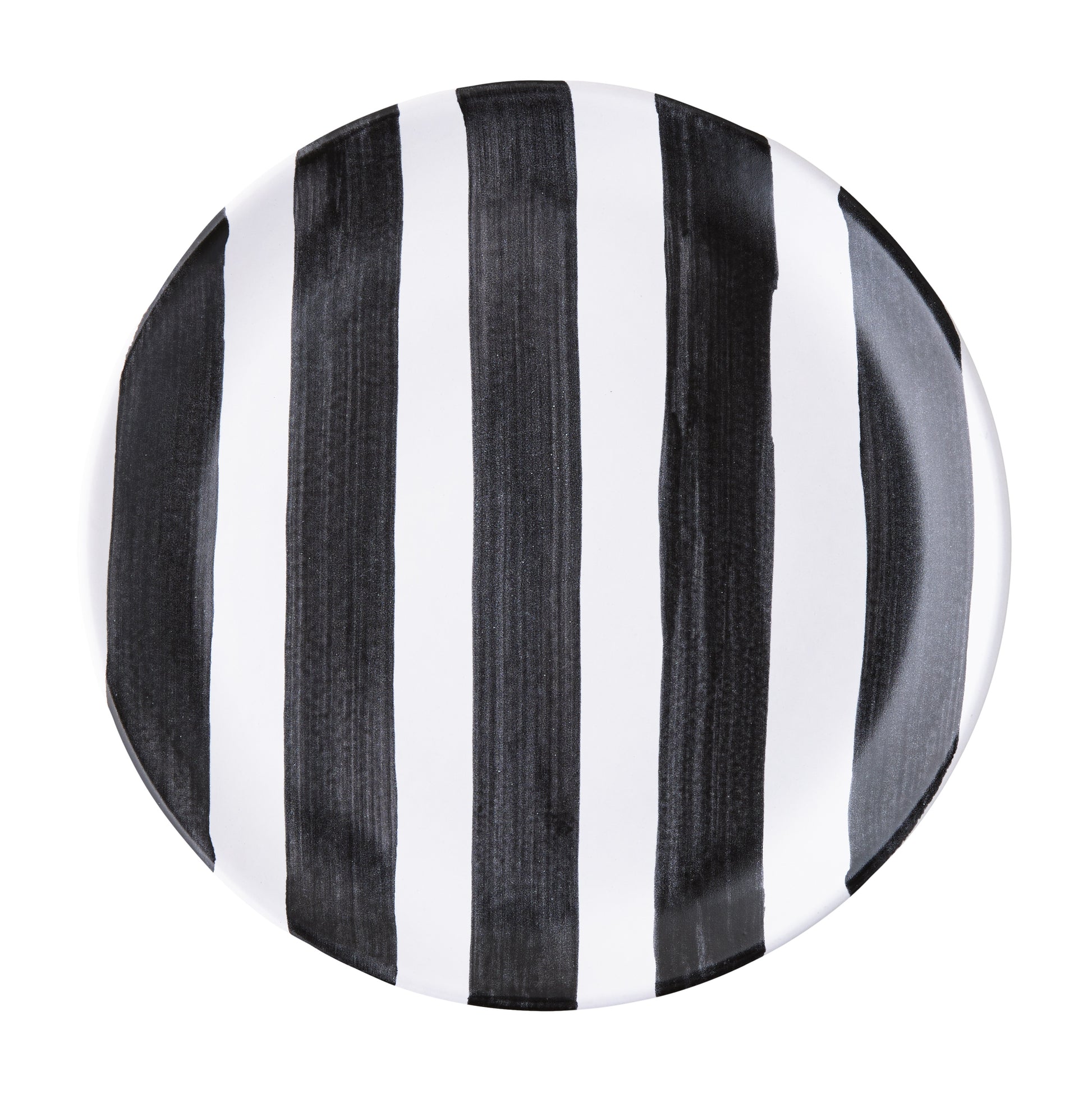 Diane Keaton + Hudson Grace Domino Striped Stoneware Salad Plate, black and white vertical stripes.