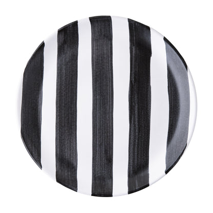 Diane Keaton + Hudson Grace Domino Striped Stoneware Salad Plate, black and white vertical stripes.