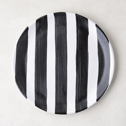 Diane Keaton + Hudson Grace Domino Striped Stoneware Salad Plate, black and white vertical stripes.