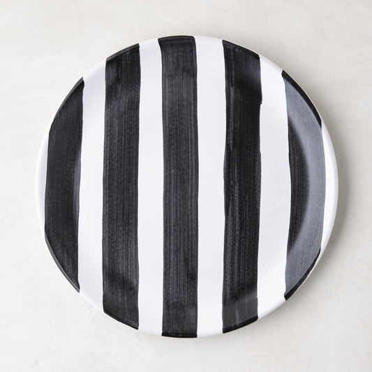 Diane Keaton + Hudson Grace Domino Striped Stoneware Salad Plate, black and white vertical stripes.
