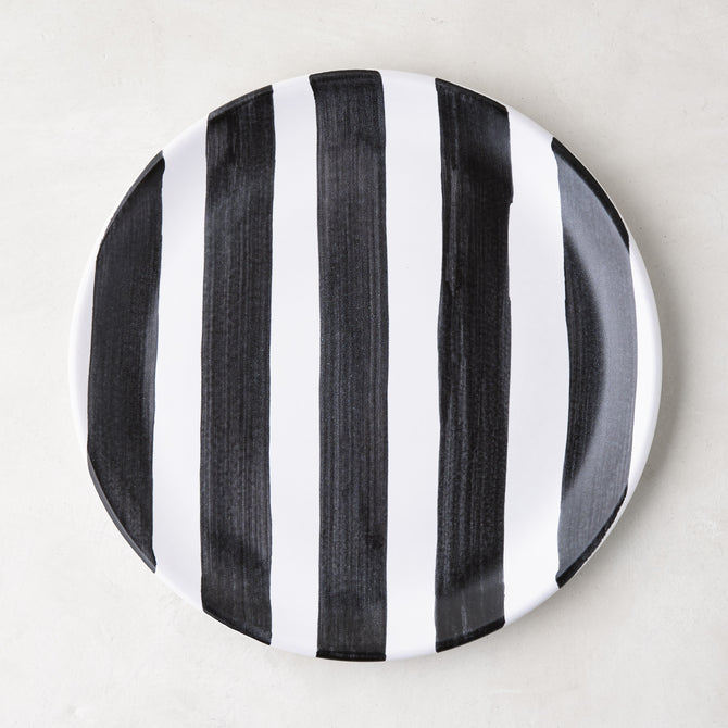 Diane Keaton + Hudson Grace Domino Striped Stoneware Salad Plate, black and white vertical stripes.
