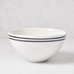 Diane Keaton + Hudson Grace Draft Collection white stoneware bowl with double black stripes.