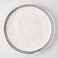 Diane Keaton + Hudson Grace Draft white stoneware dinner plate with hand-painted black double stripes.