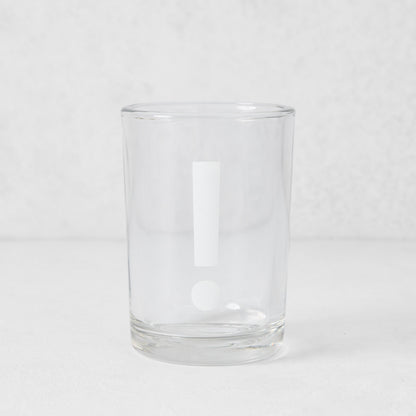 Clear glass Everyday Wine Glass with a white exclamation point design.