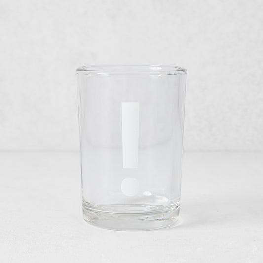 Clear glass Everyday Wine Glass with a white exclamation point design.