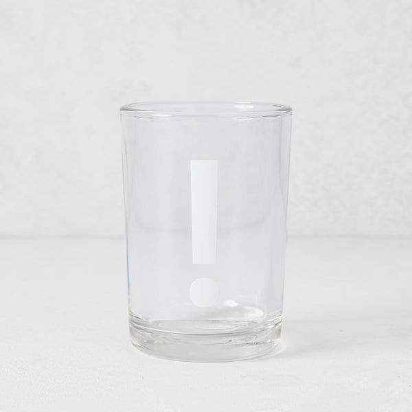Clear glass Everyday Wine Glass with a white exclamation point design.