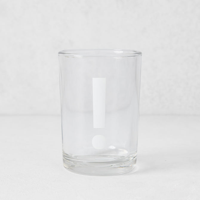 Clear glass Everyday Wine Glass with a white exclamation point design.