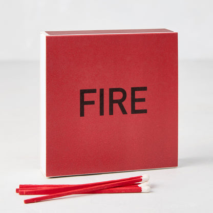 Diane Keaton x Hudson Grace "Fire" oversized red boxed matches with black text and several red matches.