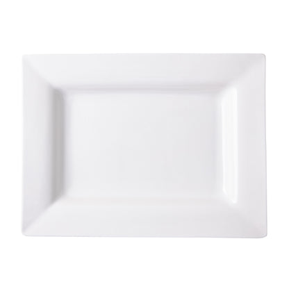 White rectangular ceramic "Keaton" serving platter with a wide border, from Diane Keaton + Hudson Grace.