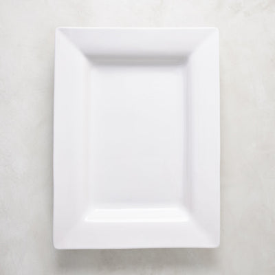 Diane Keaton + Hudson Grace "Keaton" large white ceramic rectangular serving platter with wide border.
