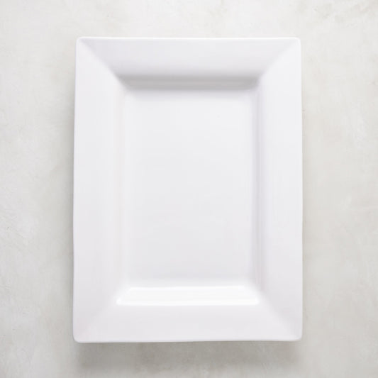 Diane Keaton + Hudson Grace "Keaton" large white ceramic rectangular serving platter with wide border.