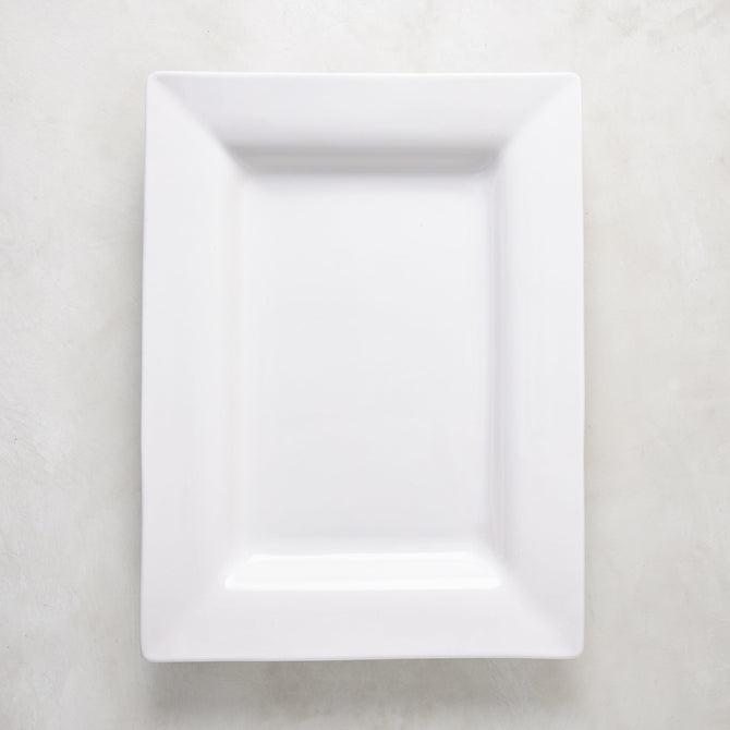 Diane Keaton + Hudson Grace "Keaton" large white ceramic rectangular serving platter with wide border.