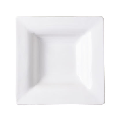 White ceramic "Keaton" small square serving platter with wide border, from Diane Keaton x Hudson Grace.