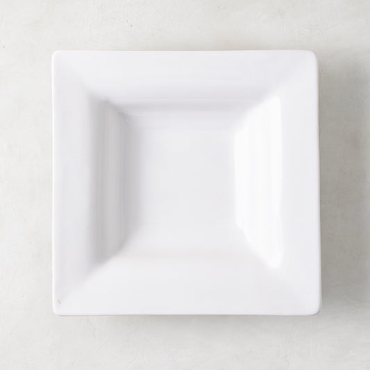 Diane Keaton + Hudson Grace "Keaton" small square white ceramic serving platter with wide border.