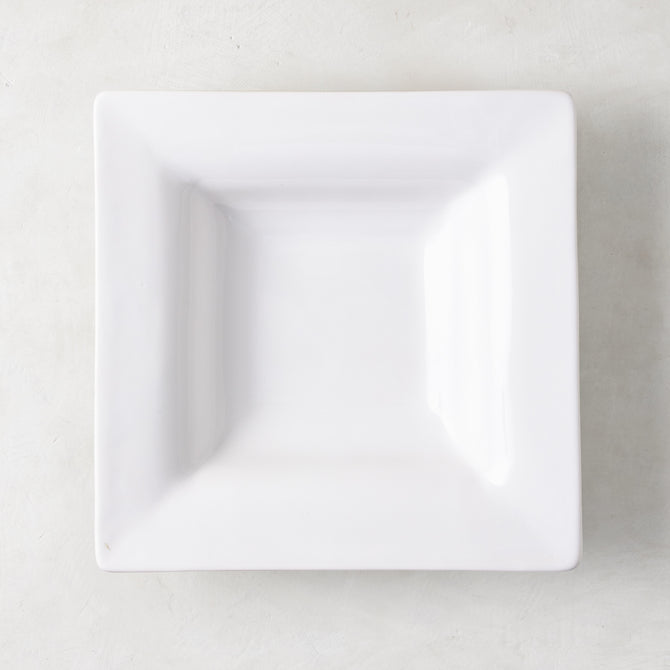 Diane Keaton + Hudson Grace "Keaton" small square white ceramic serving platter with wide border.