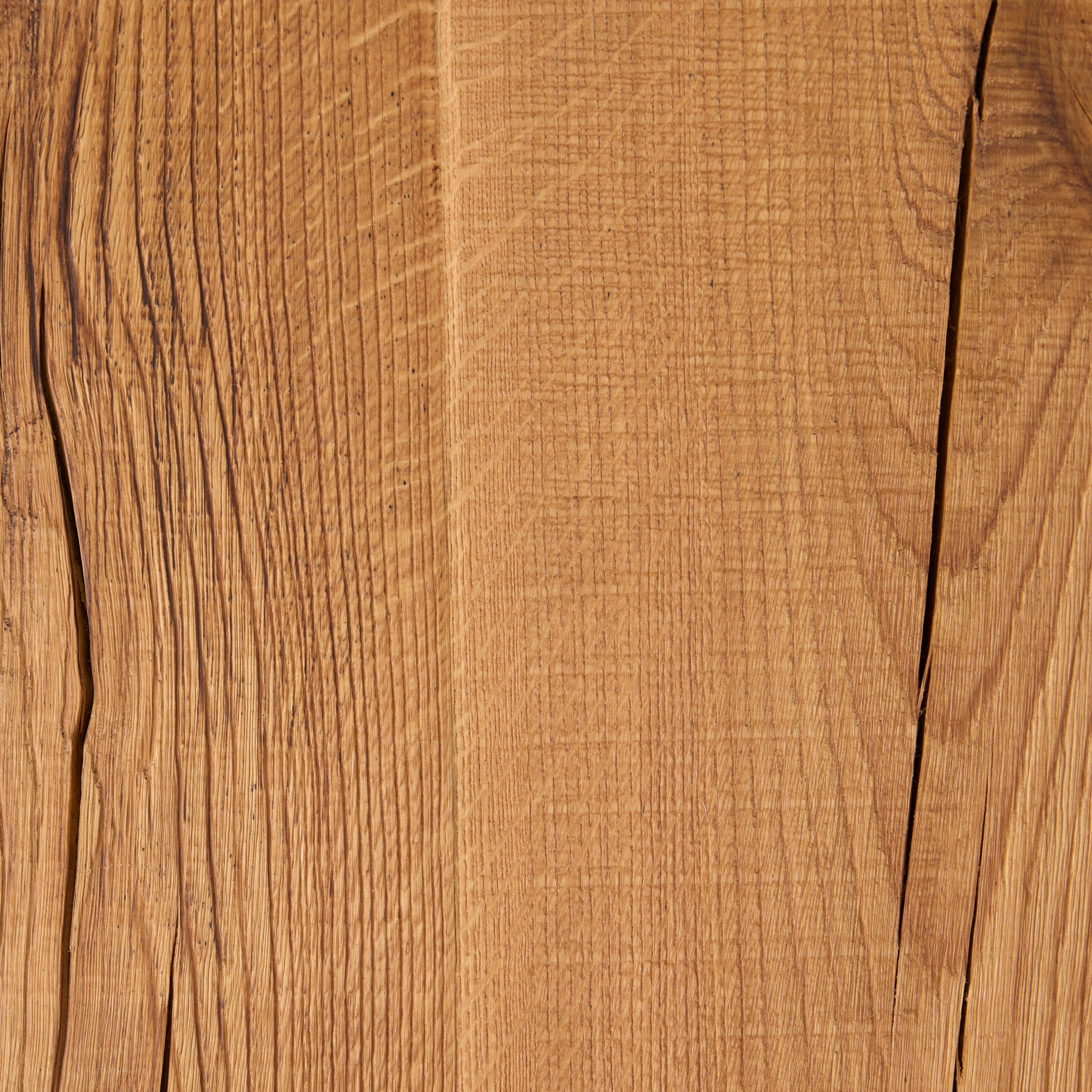 Large oak barnwood serving board with natural wood grain, splits, and texture.
