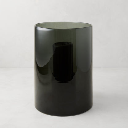 Medium Diane Keaton + Hudson Grace Smoke Grey Glass Hurricane, hand-blown.