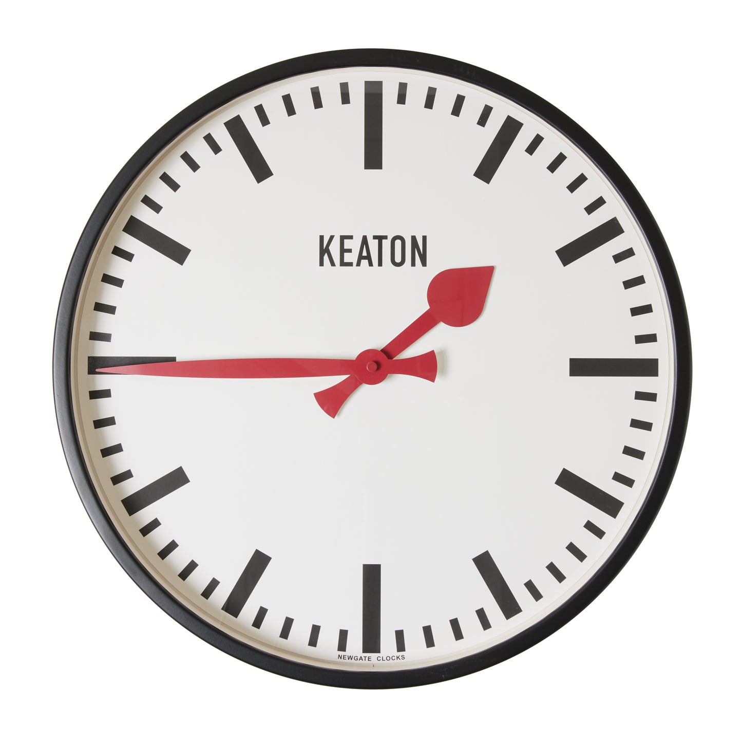 Diane Keaton x Hudson Grace Metro Wall Clock, black metal case, white dial, bold red hands.
