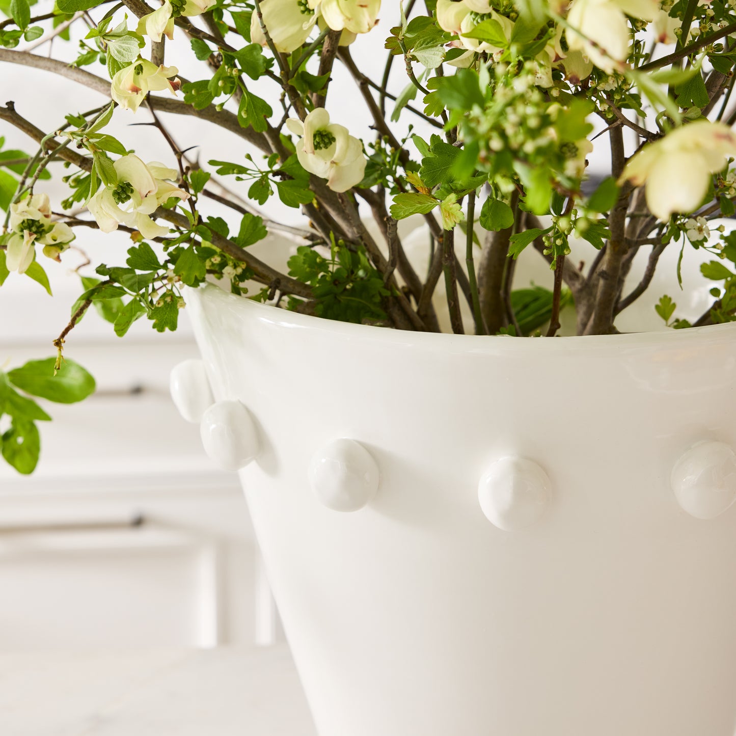 Diane Keaton + Hudson Grace Modern Dot Ceramic Centerpiece, white, oversized, with playful polka-dot design.
