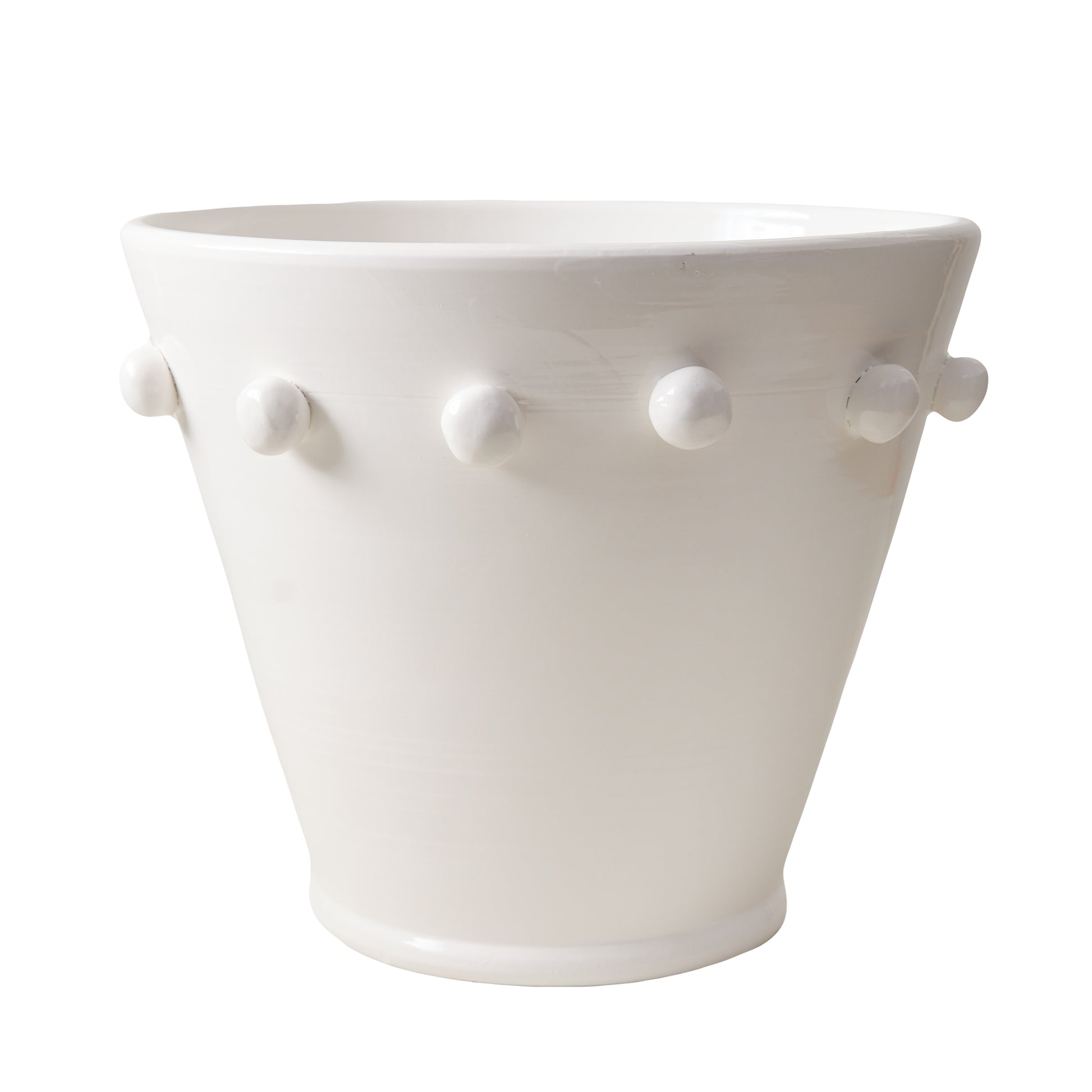 White ceramic centerpiece/ice bucket with raised polka-dot design from the Diane Keaton + Hudson Grace collection.