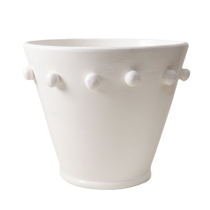 White ceramic centerpiece/ice bucket with raised polka-dot design from the Diane Keaton + Hudson Grace collection.