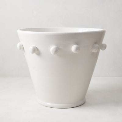 Diane Keaton + Hudson Grace Modern Dot Ceramic Centerpiece, white oversized vessel with playful polka-dot design.