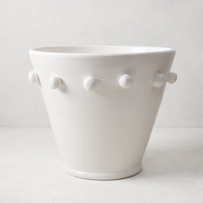 Diane Keaton + Hudson Grace Modern Dot Ceramic Centerpiece, white oversized vessel with playful polka-dot design.